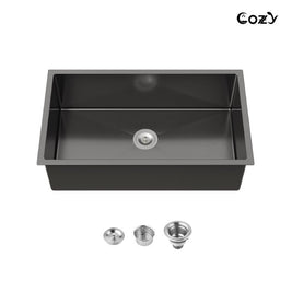 33x19 inch Black Stainless Steel Single Bowl Undermount Kitchen Sink with US Standard Drain and Hook, Model SS-BL04D-331912