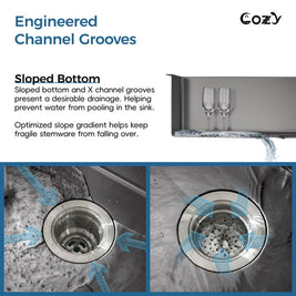 33x19 inch Black Stainless Steel Single Bowl Undermount Kitchen Sink with US Standard Drain and Hook, Model SS-BL04D-331912