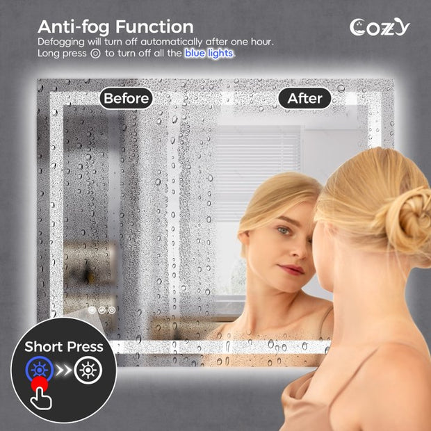 72"x36"LED Bathroom Mirror with Front & Back LED Lighted Anti-Fog Tempered Glass Vanity Mirror, 3 Colors Temperature & Dimmable Light