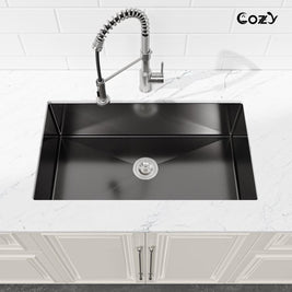 33x19 inch Black Stainless Steel Single Bowl Undermount Kitchen Sink with US Standard Drain and Hook, Model SS-BL04D-331912