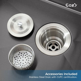 33x19 inch Black Stainless Steel Single Bowl Undermount Kitchen Sink with US Standard Drain and Hook, Model SS-BL04D-331912