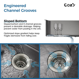 COZY Stainless Steel Kitchen Sink, Single Bowl, Overmount Handmade Sink, with US Standard Drain and Hook.