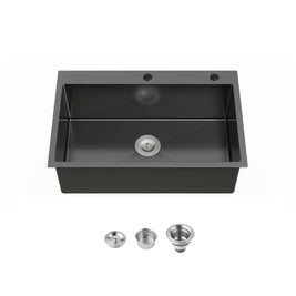 COZY Stainless Steel Single Bowl Kitchen Sink 30x19 inch, 1-Piece Overmount Brushed with US Drain & Hook, SS-BL02D-301908