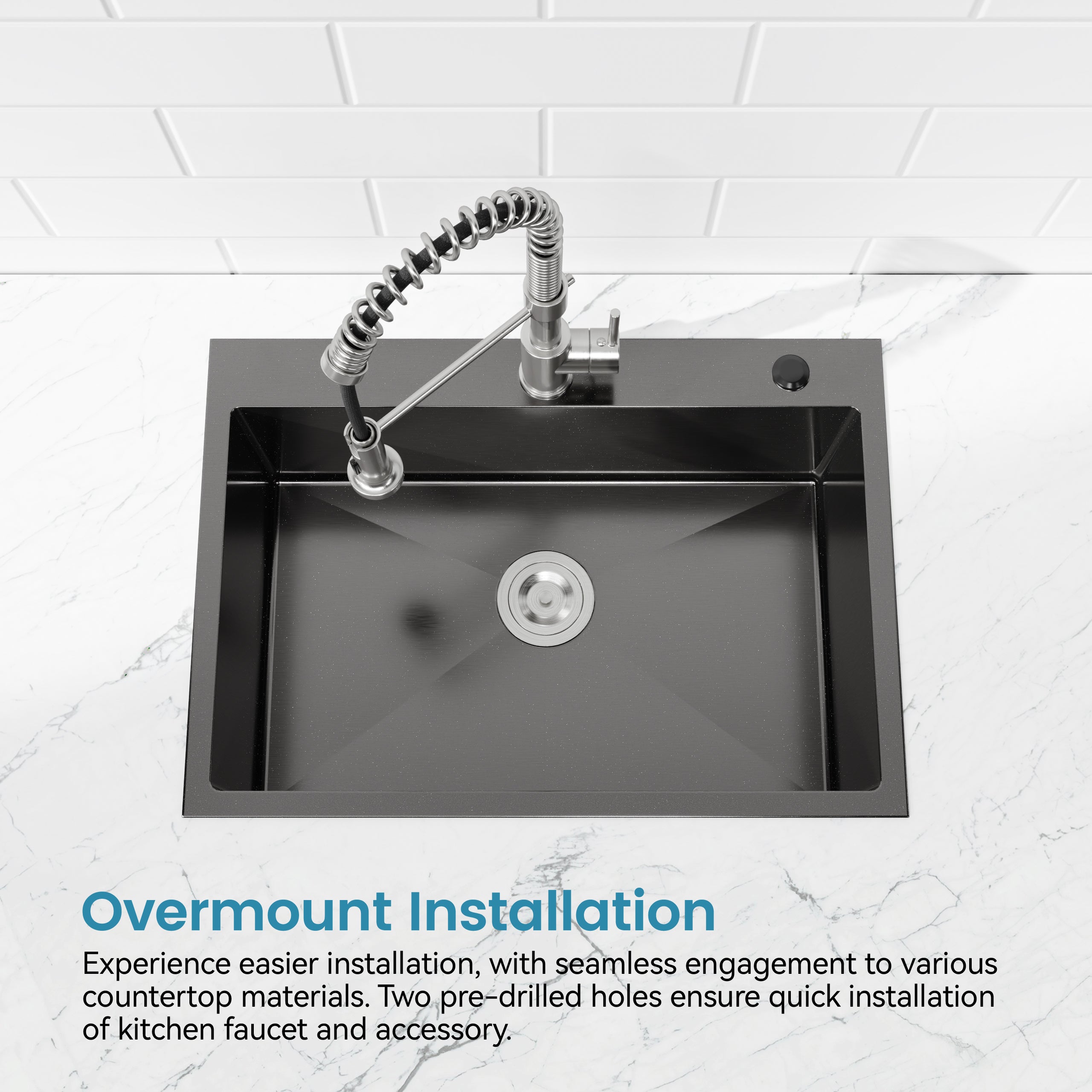 COZY Stainless Steel Single Bowl Kitchen Sink 30x19 inch, 1-Piece Overmount Brushed with US Drain & Hook, SS-BL02D-301908