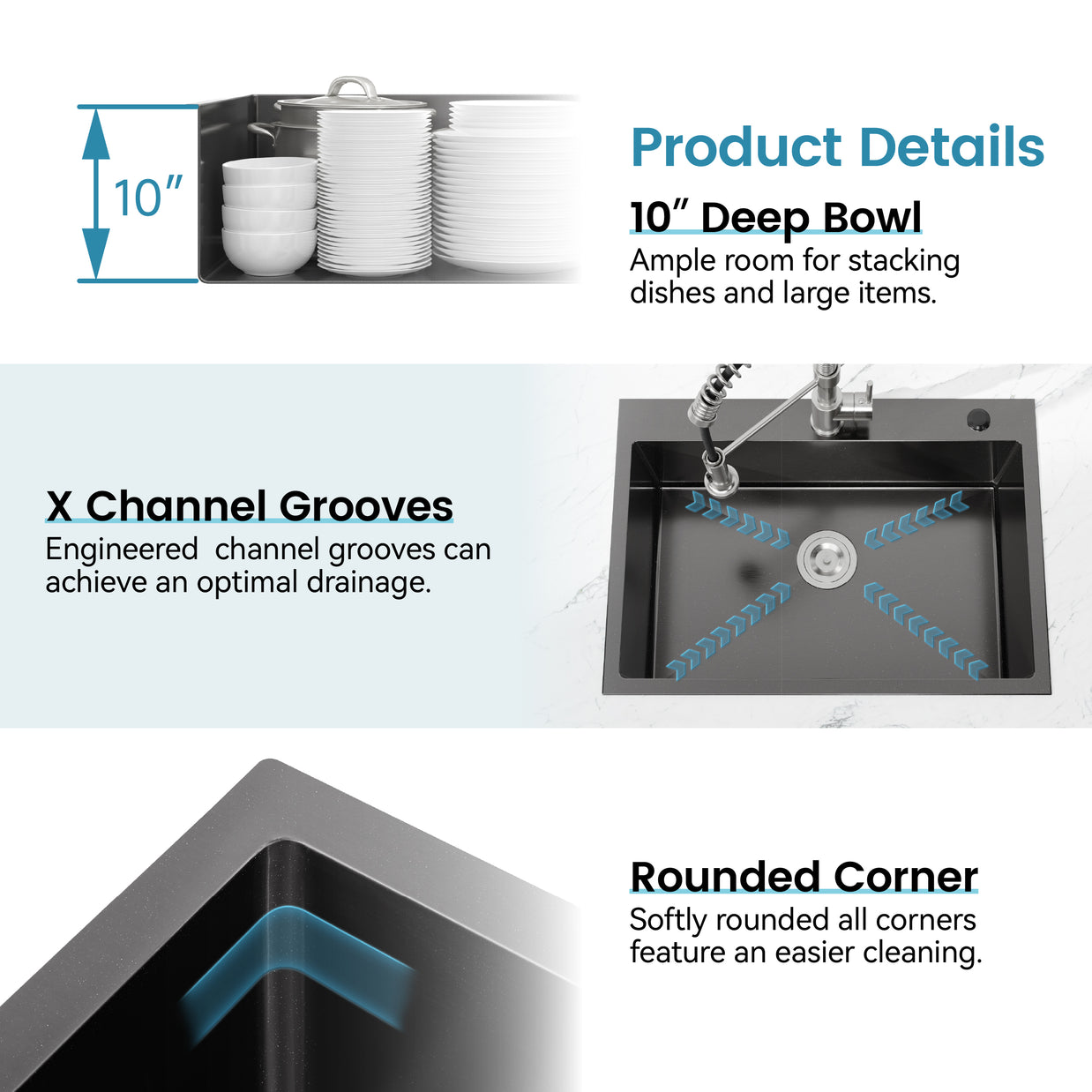 COZY Stainless Steel Single Bowl Kitchen Sink 30x19 inch, 1-Piece Overmount Brushed with US Drain & Hook, SS-BL02D-301908