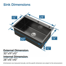 COZY Stainless Steel Single Bowl Kitchen Sink 30x19 inch, 1-Piece Overmount Brushed with US Drain & Hook, SS-BL02D-301908