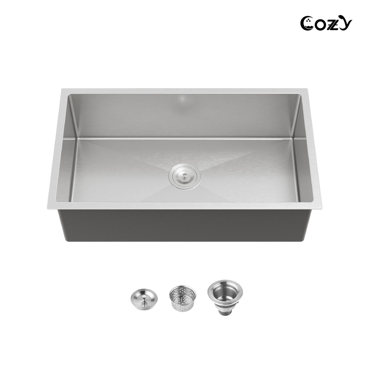 33x19 inch Brushed Nickel Stainless Steel Single Bowl Undermount Kitchen Sink with US Standard Drain and Hook, Model SS-BR04D-331912