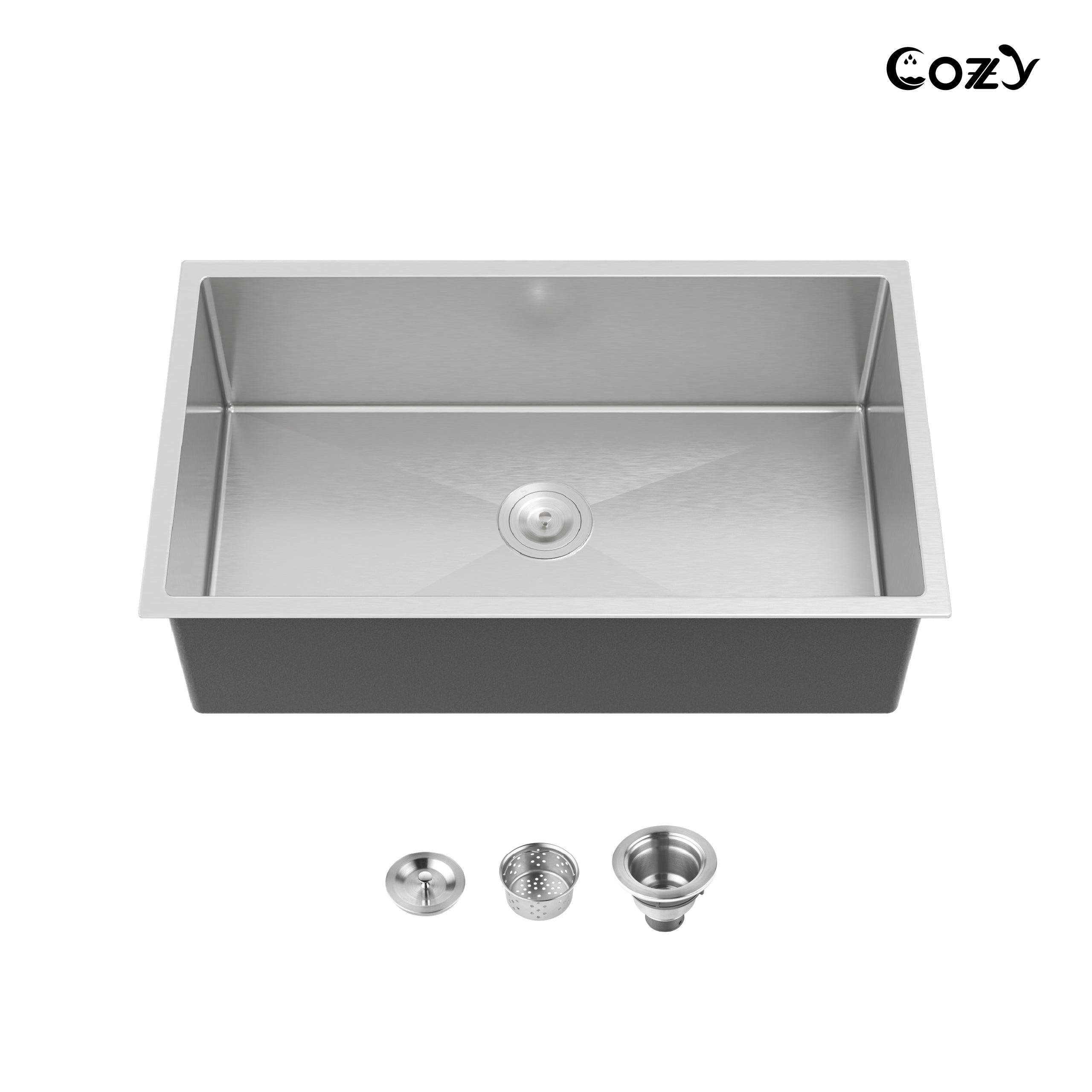33x19 inch Brushed Nickel Stainless Steel Single Bowl Undermount Kitchen Sink with US Standard Drain and Hook, Model SS-BR04D-331912