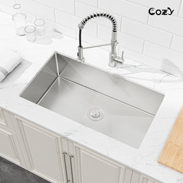 33x19 inch Brushed Nickel Stainless Steel Single Bowl Undermount Kitchen Sink with US Standard Drain and Hook, Model SS-BR04D-331912