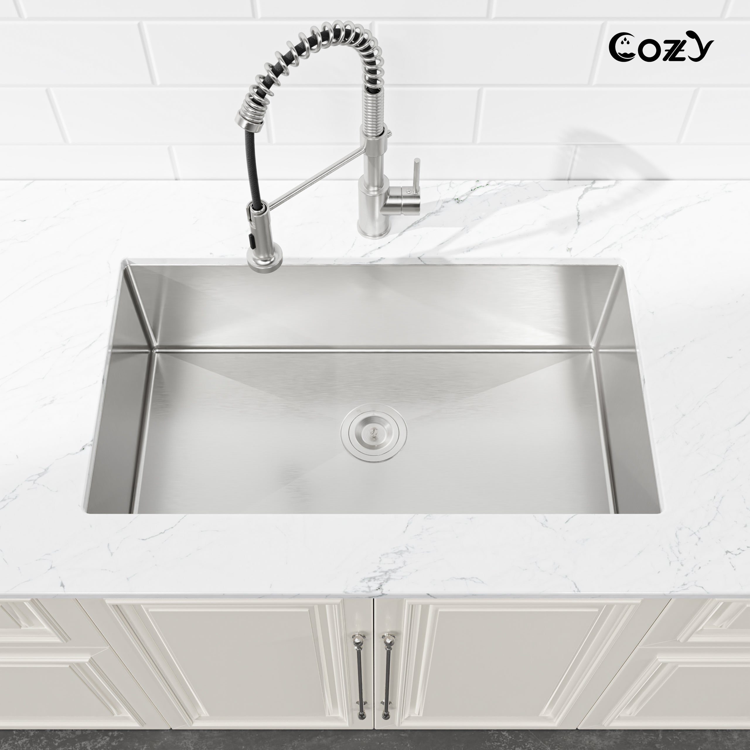 33x19 inch Brushed Nickel Stainless Steel Single Bowl Undermount Kitchen Sink with US Standard Drain and Hook, Model SS-BR04D-331912