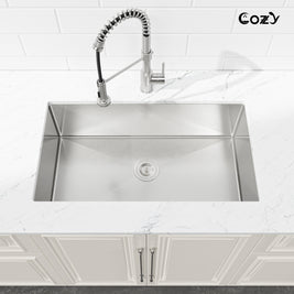33x19 inch Brushed Nickel Stainless Steel Single Bowl Undermount Kitchen Sink with US Standard Drain and Hook, Model SS-BR04D-331912