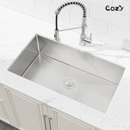 33x19 inch Brushed Nickel Stainless Steel Single Bowl Undermount Kitchen Sink with US Standard Drain and Hook, Model SS-BR04D-331912