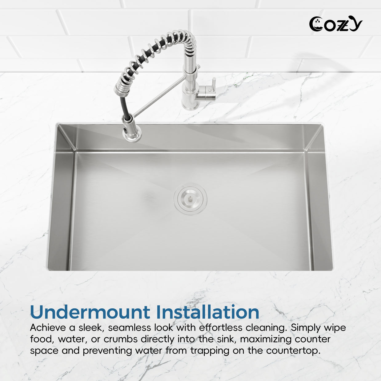 33x19 inch Brushed Nickel Stainless Steel Single Bowl Undermount Kitchen Sink with US Standard Drain and Hook, Model SS-BR04D-331912