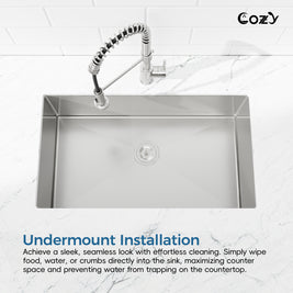 33x19 inch Brushed Nickel Stainless Steel Single Bowl Undermount Kitchen Sink with US Standard Drain and Hook, Model SS-BR04D-331912