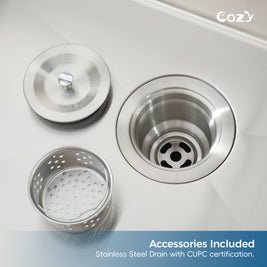 33x19 inch Brushed Nickel Stainless Steel Single Bowl Undermount Kitchen Sink with US Standard Drain and Hook, Model SS-BR04D-331912