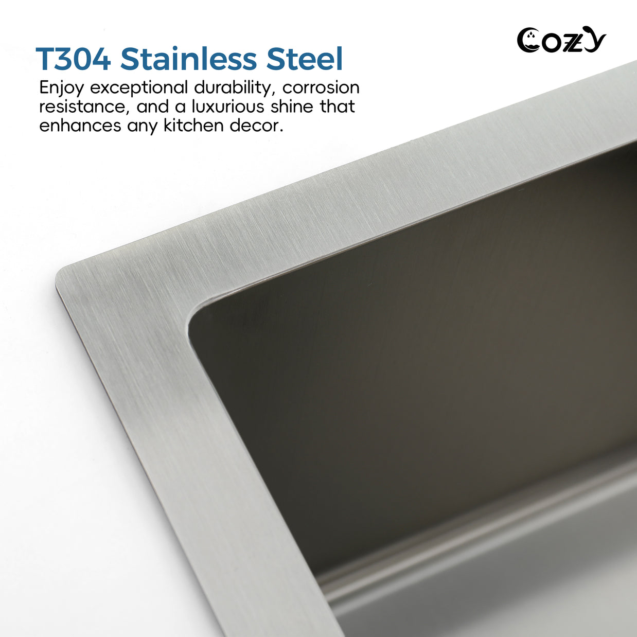 33x19 inch Brushed Nickel Stainless Steel Single Bowl Undermount Kitchen Sink with US Standard Drain and Hook, Model SS-BR04D-331912