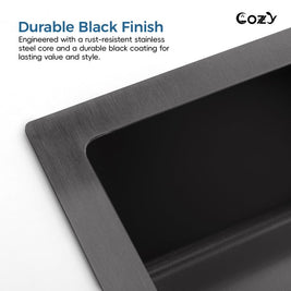 33x19 inch Black Stainless Steel Single Bowl Undermount Kitchen Sink with US Standard Drain and Hook, Model SS-BL04D-331912