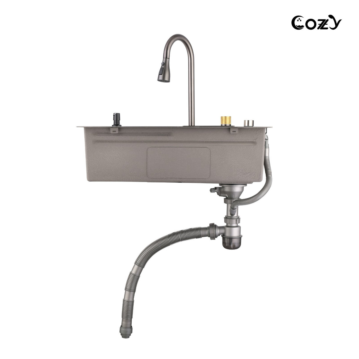 30x22 Cozy Multifunctional Drop-in Sink Pull-down&Waterfall Faucet&Cutting Board
