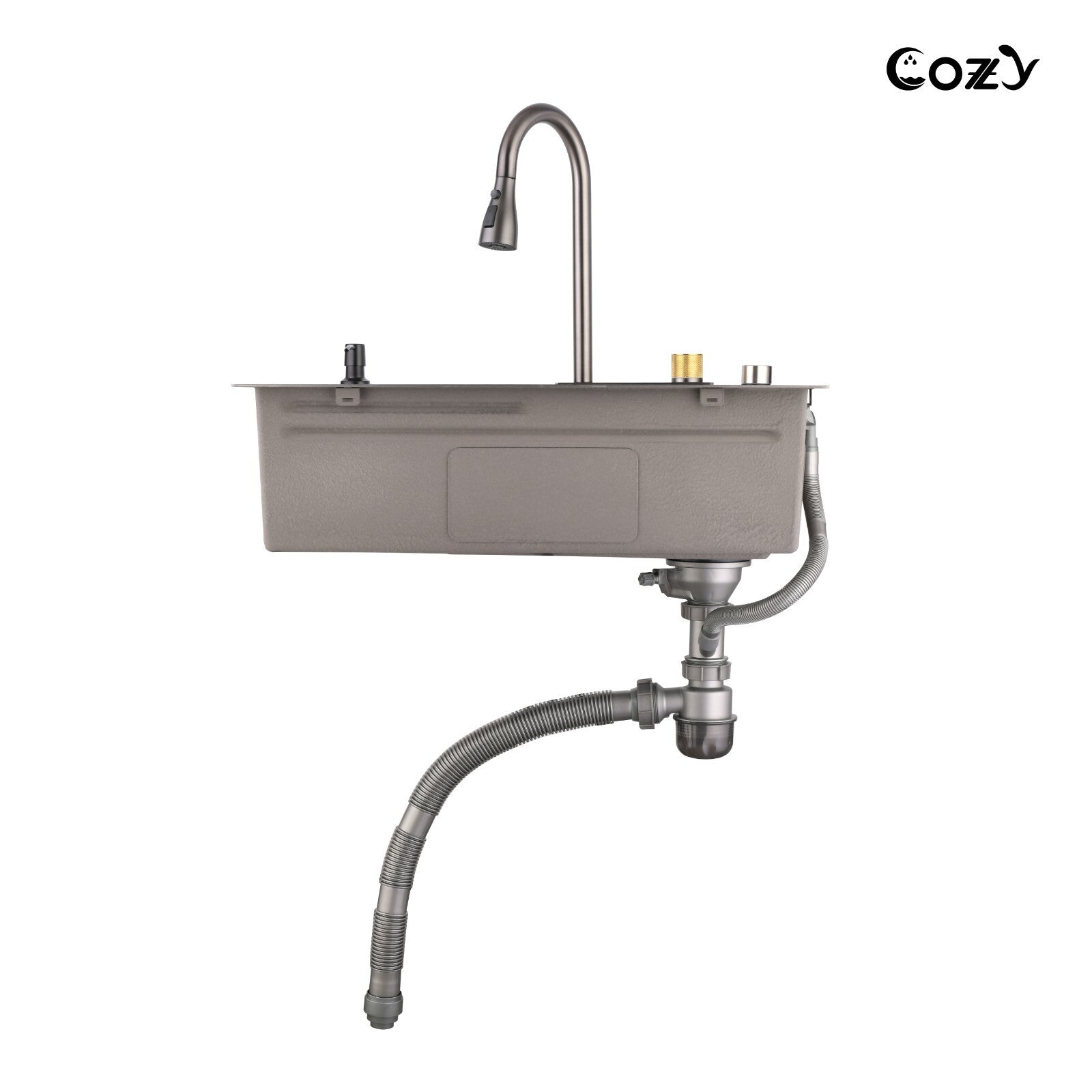 30x22 Cozy Multifunctional Drop-in Sink Pull-down&Waterfall Faucet&Cutting Board