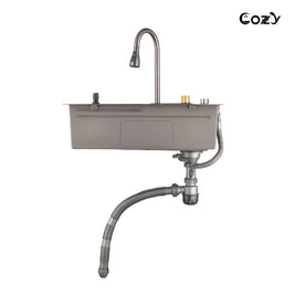 30x22 Cozy Multifunctional Drop-in Sink Pull-down&Waterfall Faucet&Cutting Board