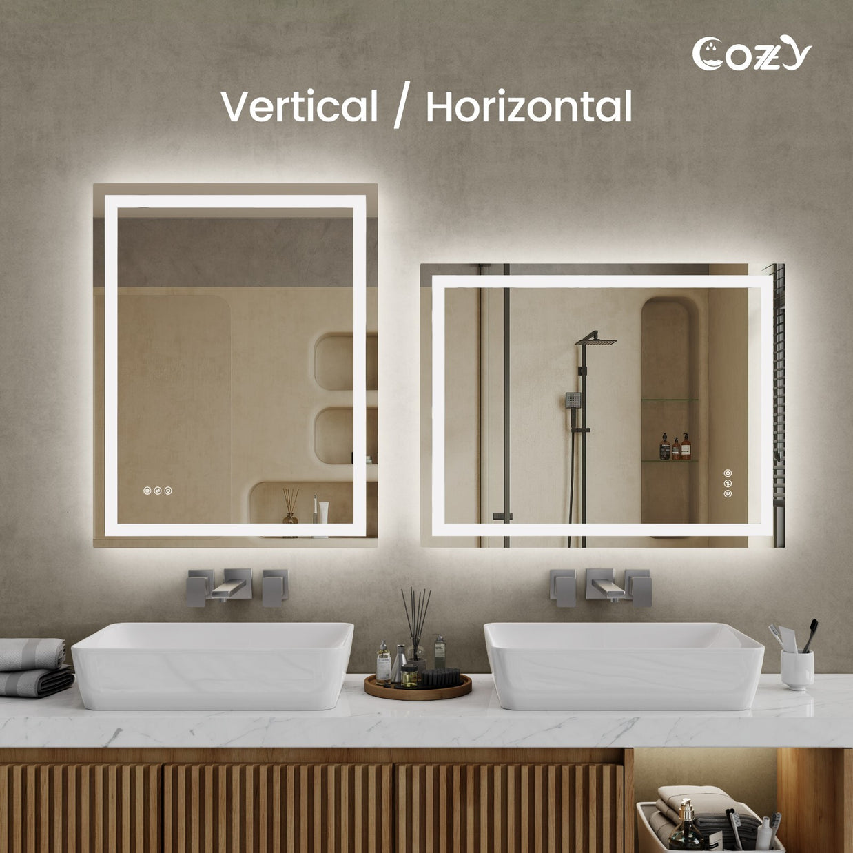 28x36'' LED Bathroom Mirror Wall Vanity Mirror Dimmable Anti-fog Tempered Glass