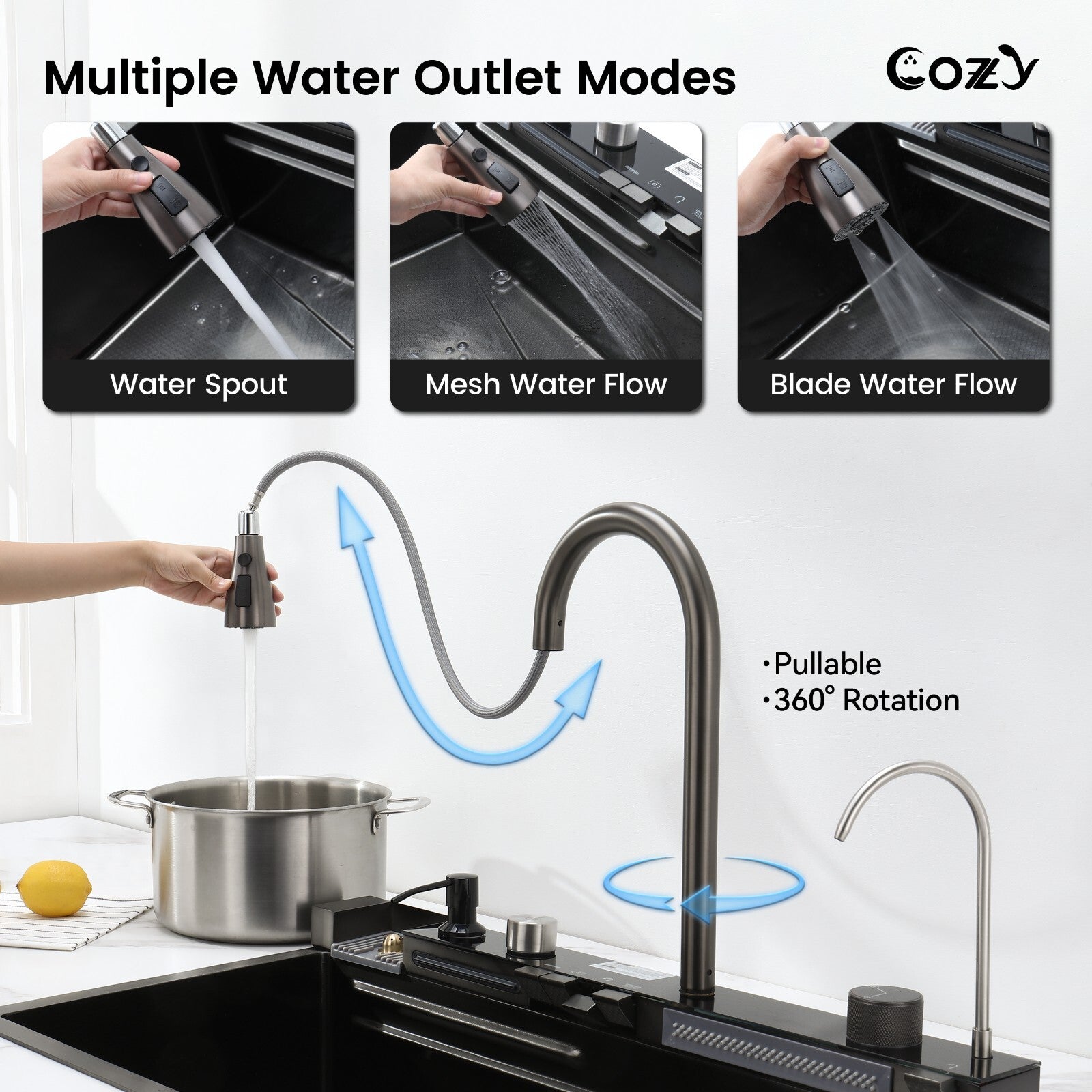 Cozy 29.5x17.7 Multifunctional Workstation Overmount Kitchen Sink Faucet Combo