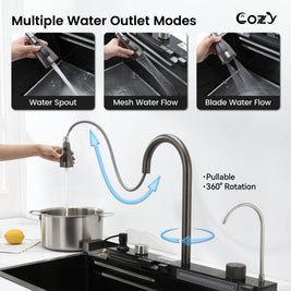 Cozy 29.5x17.7 Multifunctional Workstation Overmount Kitchen Sink Faucet Combo