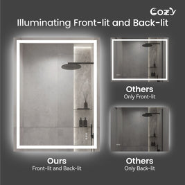28x36'' LED Bathroom Mirror Wall Vanity Mirror Dimmable Anti-fog Tempered Glass