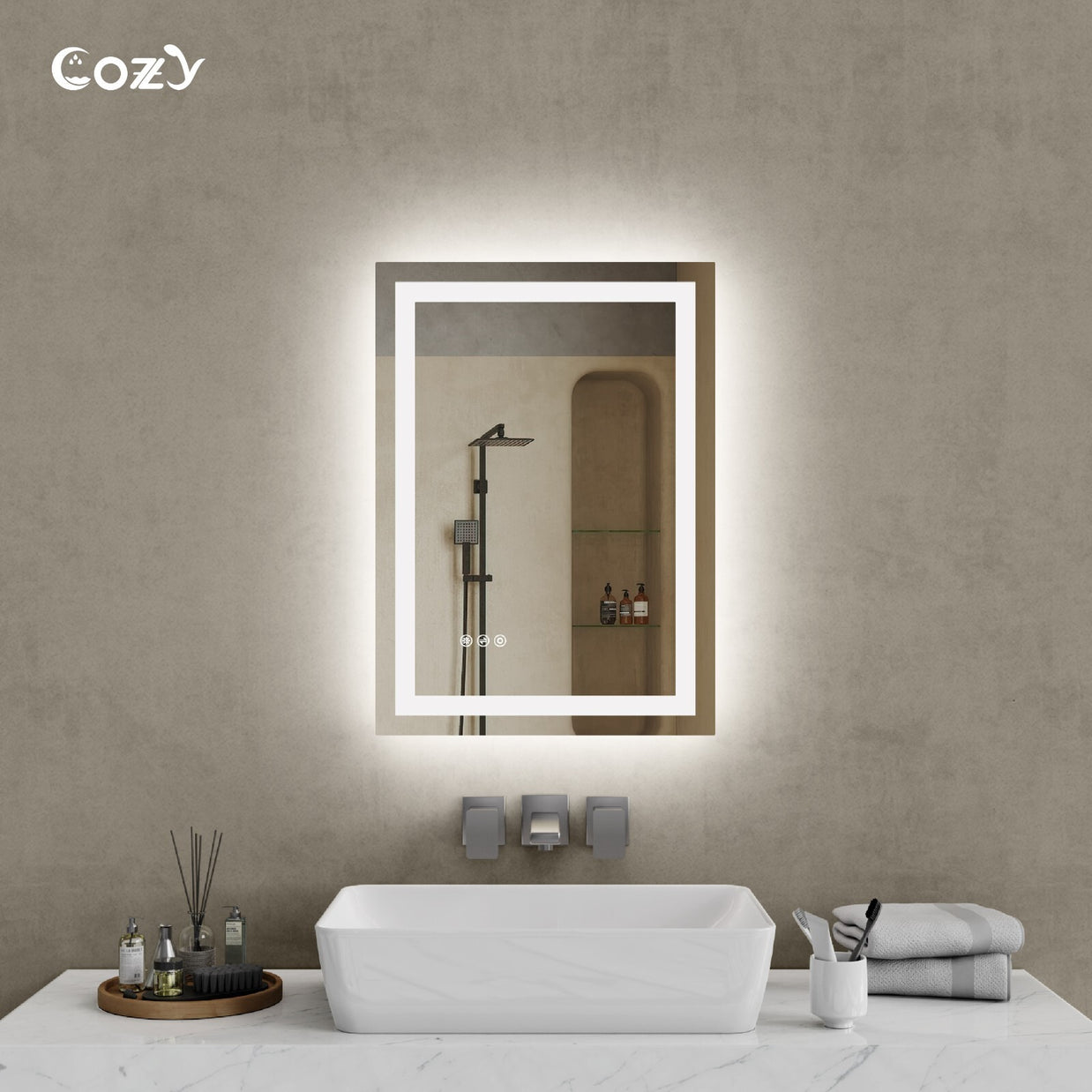 20x28'' LED Bathroom Mirror Wall Vanity Mirror Dimmable Anti-fog Tempered Glass