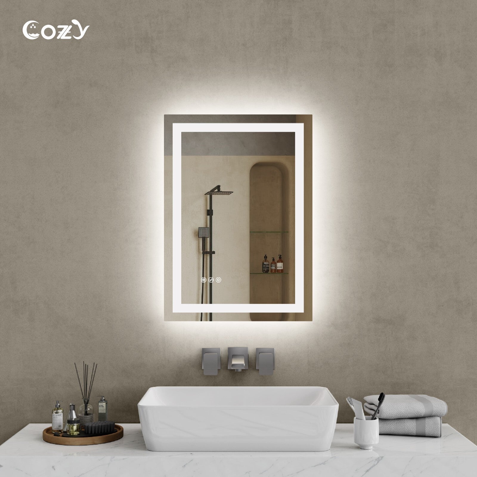 20x28'' LED Bathroom Mirror Wall Vanity Mirror Dimmable Anti-fog Tempered Glass