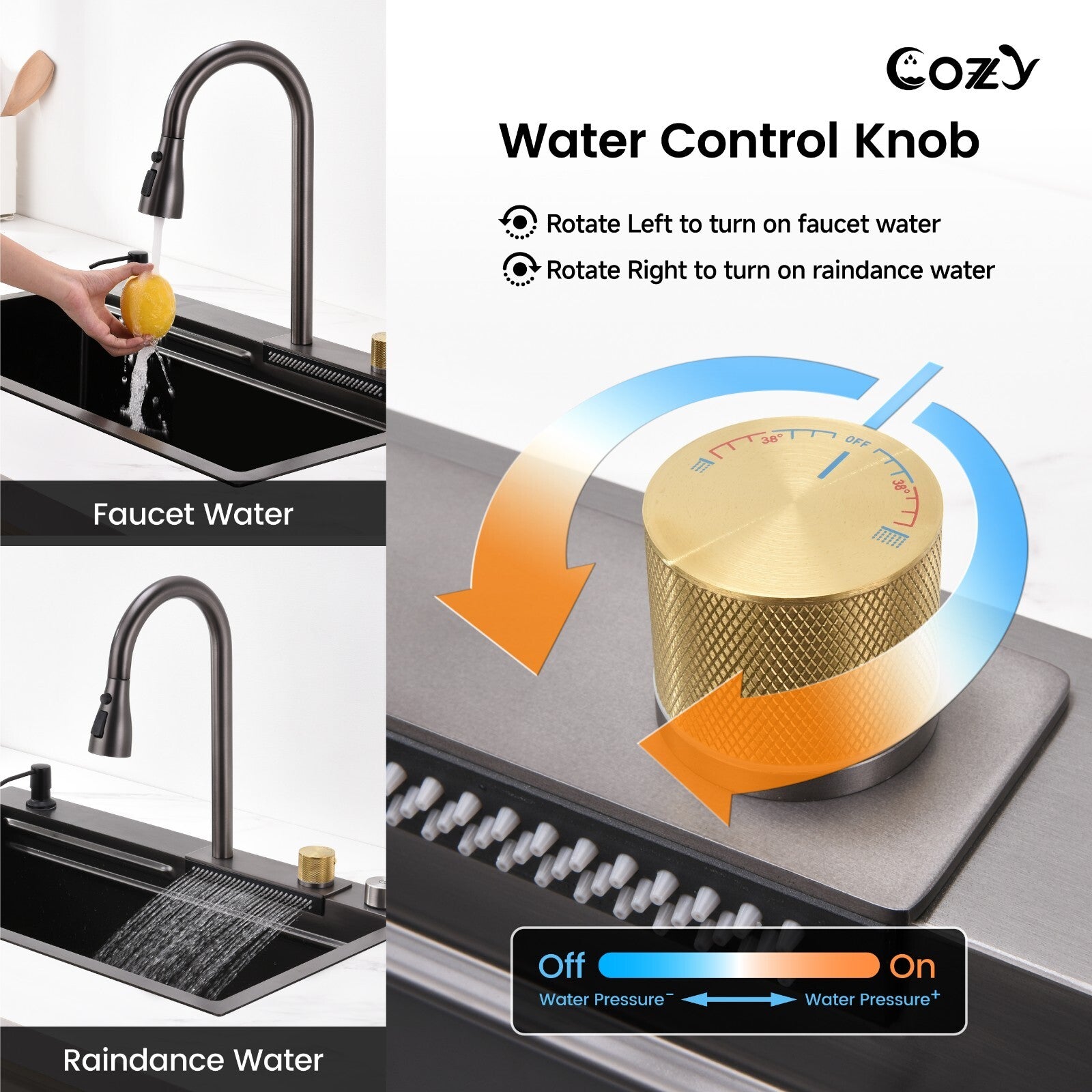 30x22 Cozy Multifunctional Drop-in Sink Pull-down&Waterfall Faucet&Cutting Board