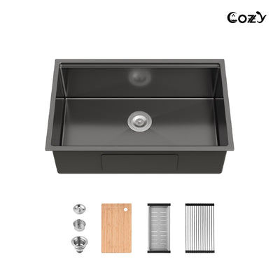 Cozy undermount stainless steel Black sink 30x19x10 inch with accessory