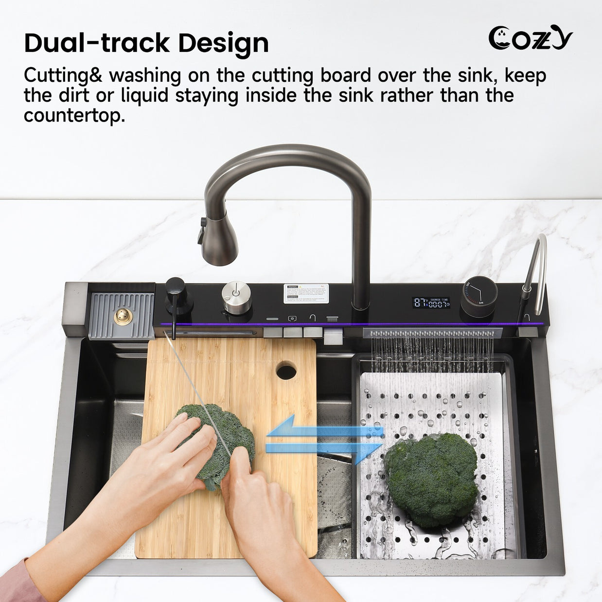 Cozy 29.5x17.7 Multifunctional Workstation Overmount Kitchen Sink Faucet Combo