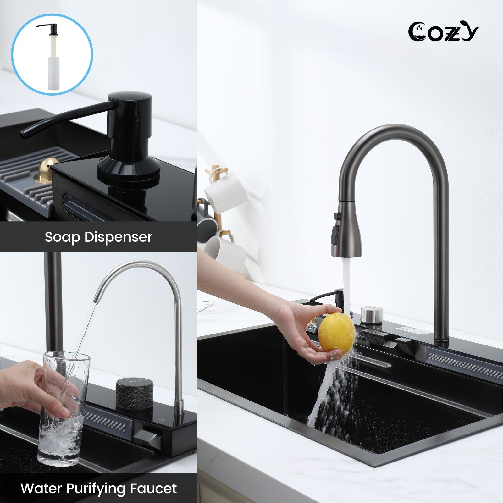 Cozy 29.5x17.7 Multifunctional Workstation Overmount Kitchen Sink Faucet Combo