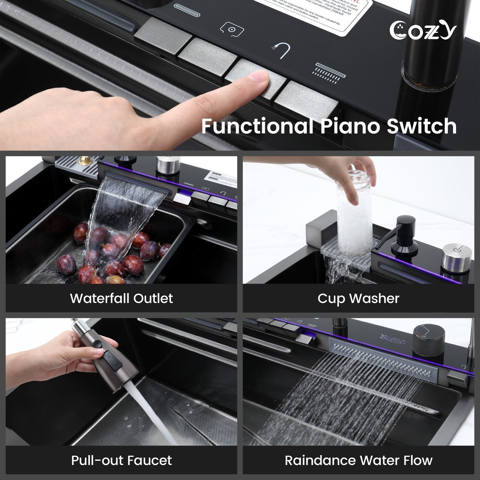 Cozy 29.5x17.7 Multifunctional Workstation Overmount Kitchen Sink Faucet Combo