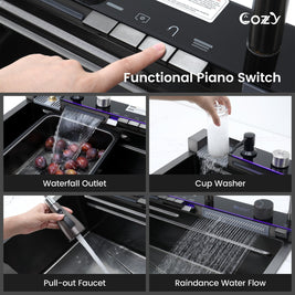 Cozy 29.5x17.7 Multifunctional Workstation Overmount Kitchen Sink Faucet Combo