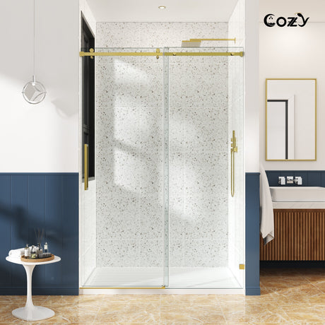 Cozy 54"/60"/72'' x 76" Frameless Single Slide Shower Door 3/8"Tempered Square