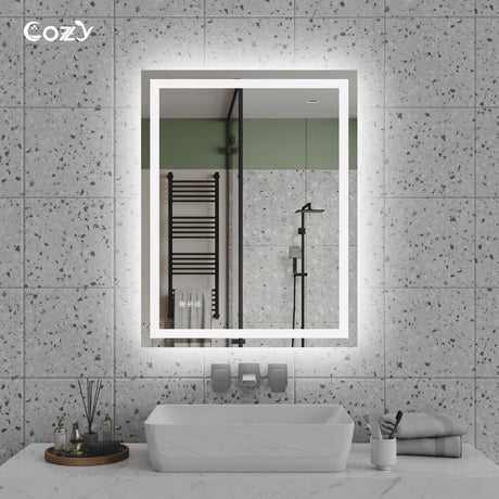 28x36'' LED Bathroom Mirror Wall Vanity Mirror Dimmable Anti-fog Tempered Glass