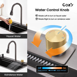 29.5'' Multifunctional Overmount Sink Pull-down&Waterfall Faucet&Cutting Board