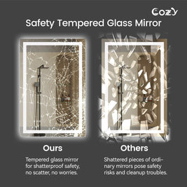 24x36'' LED Bathroom Mirror Wall Vanity Mirror Dimmable Anti-fog Tempered Glass