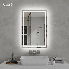 24x36'' LED Bathroom Mirror Wall Vanity Mirror Dimmable Anti-fog Tempered Glass
