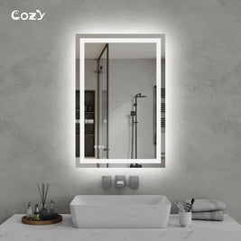 24x36'' LED Bathroom Mirror Wall Vanity Mirror Dimmable Anti-fog Tempered Glass