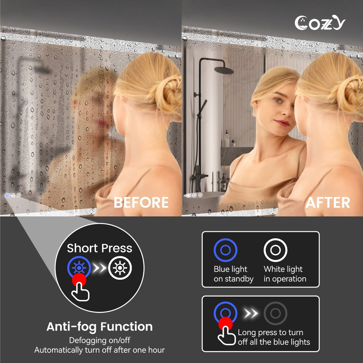 20x28'' LED Bathroom Mirror Wall Vanity Mirror Dimmable Anti-fog Tempered Glass