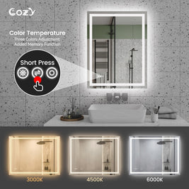 28x36'' LED Bathroom Mirror Wall Vanity Mirror Dimmable Anti-fog Tempered Glass