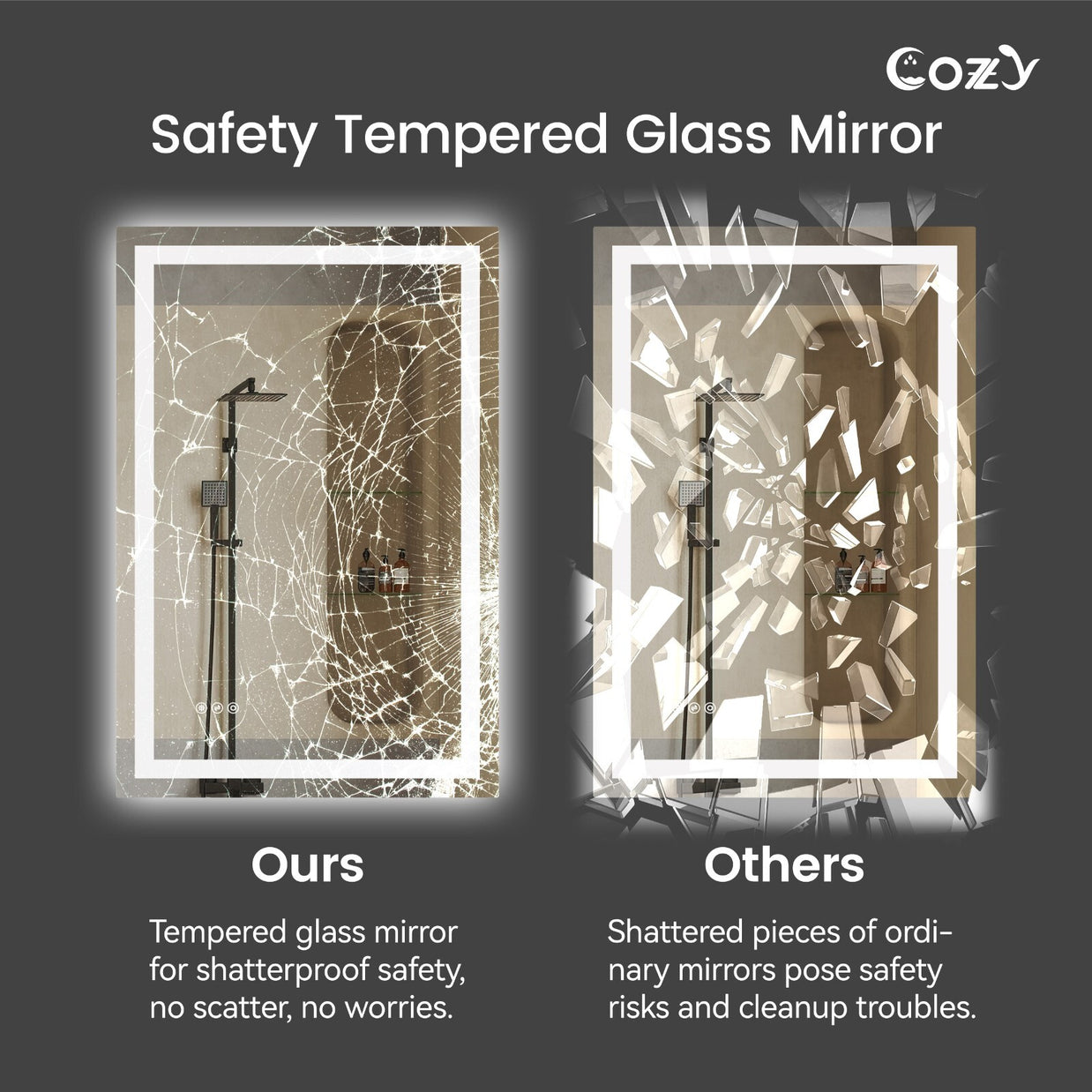 28x36'' LED Bathroom Mirror Wall Vanity Mirror Dimmable Anti-fog Tempered Glass