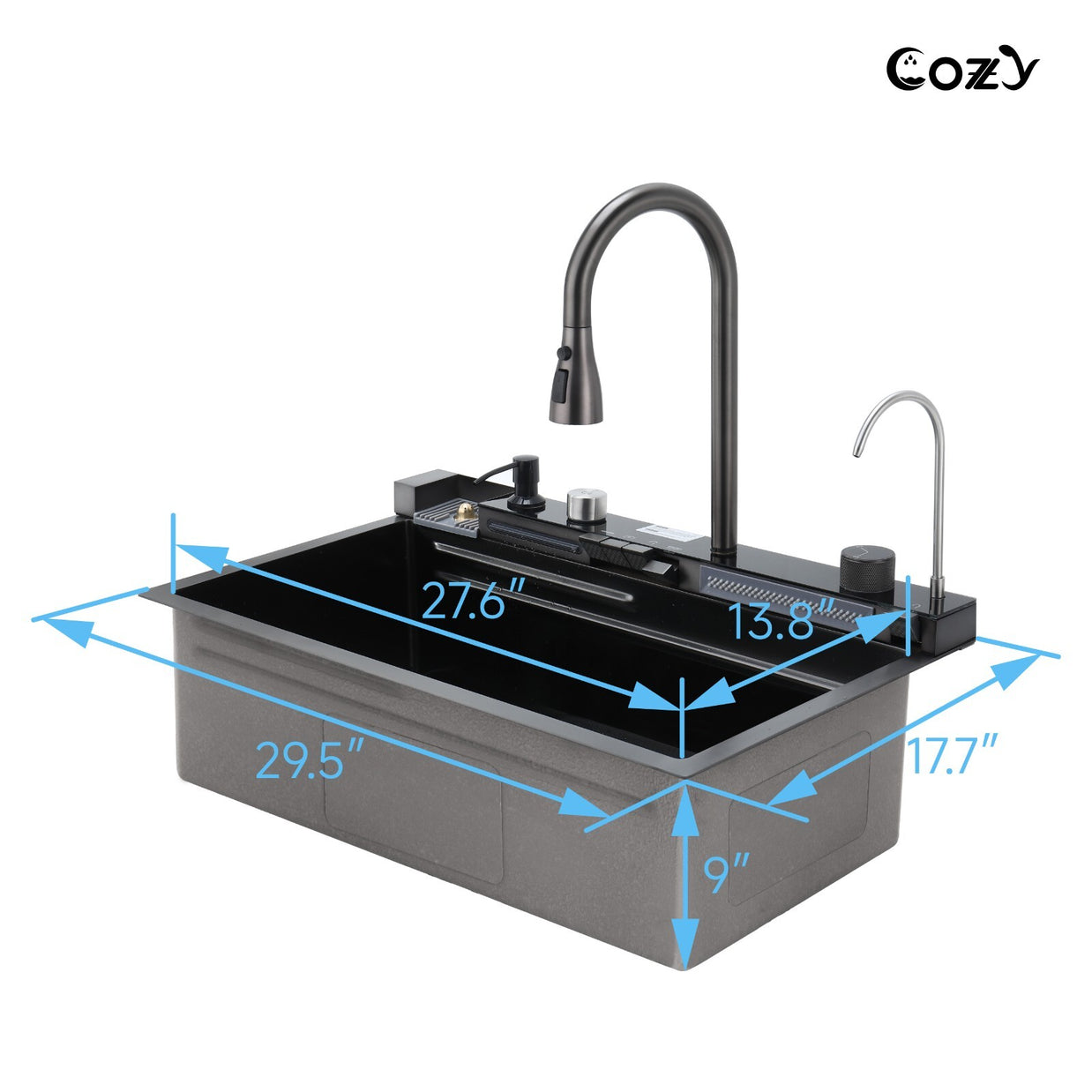 Cozy 29.5x17.7 Multifunctional Workstation Overmount Kitchen Sink Faucet Combo