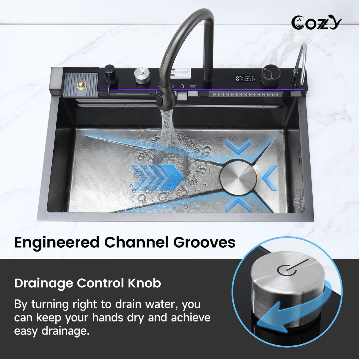 Cozy 29.5x17.7 Multifunctional Workstation Overmount Kitchen Sink Faucet Combo