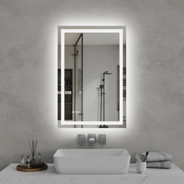 24"x36" LED Bathroom Mirror, Front-Lit and Back-Lit, Light Srtip Unseen When Turned Off, Color Tem Adjustable, Stepless Dimmable, 3 Colors CRI90+, Brightness Memory, Shatter-Proof,Anti-fog LED Vanity Mirror, Easy Installation,IP44 Waterproof, LM27-AL-2436