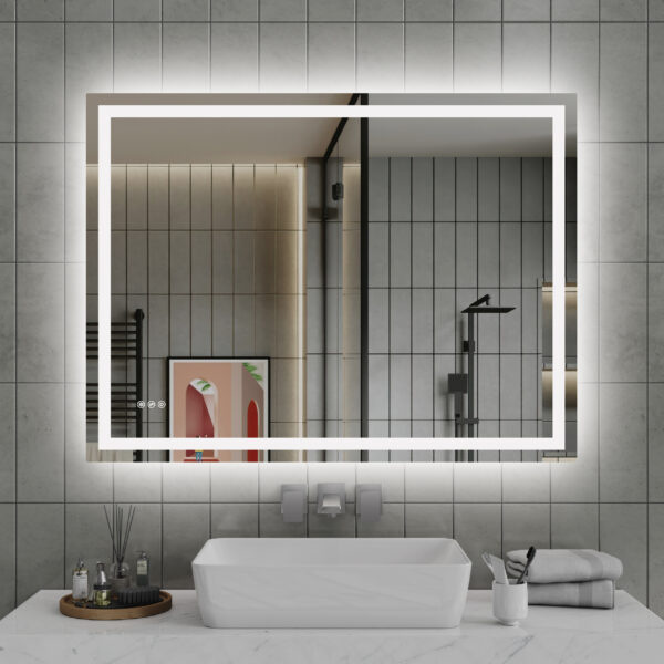48"x36" LED Bathroom Mirror, Front-Lit and Back-Lit, Light Srtip Unseen When Turned Off, Color Tem Adjustable, Stepless Dimmable, 3 Colors CRI90+, Brightness Memory, Shatter-Proof,Anti-fog LED Vanity Mirror, Easy Installation,IP44 Waterproof, LM27-AL-4836
