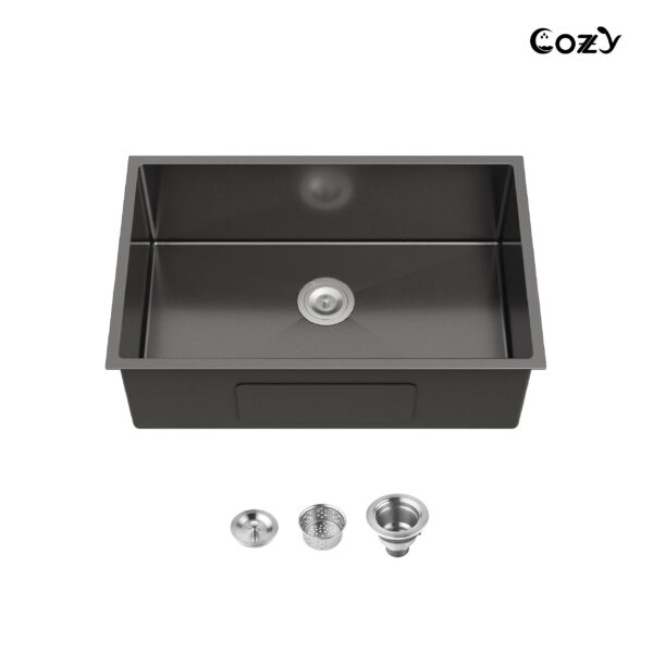 30″x19″ Stainless Steel Kitchen Sink, Single Bowl, Undermount Handmade Sink in Brushed Nickel, with US Standard Drain and Hook, SS-BL-05